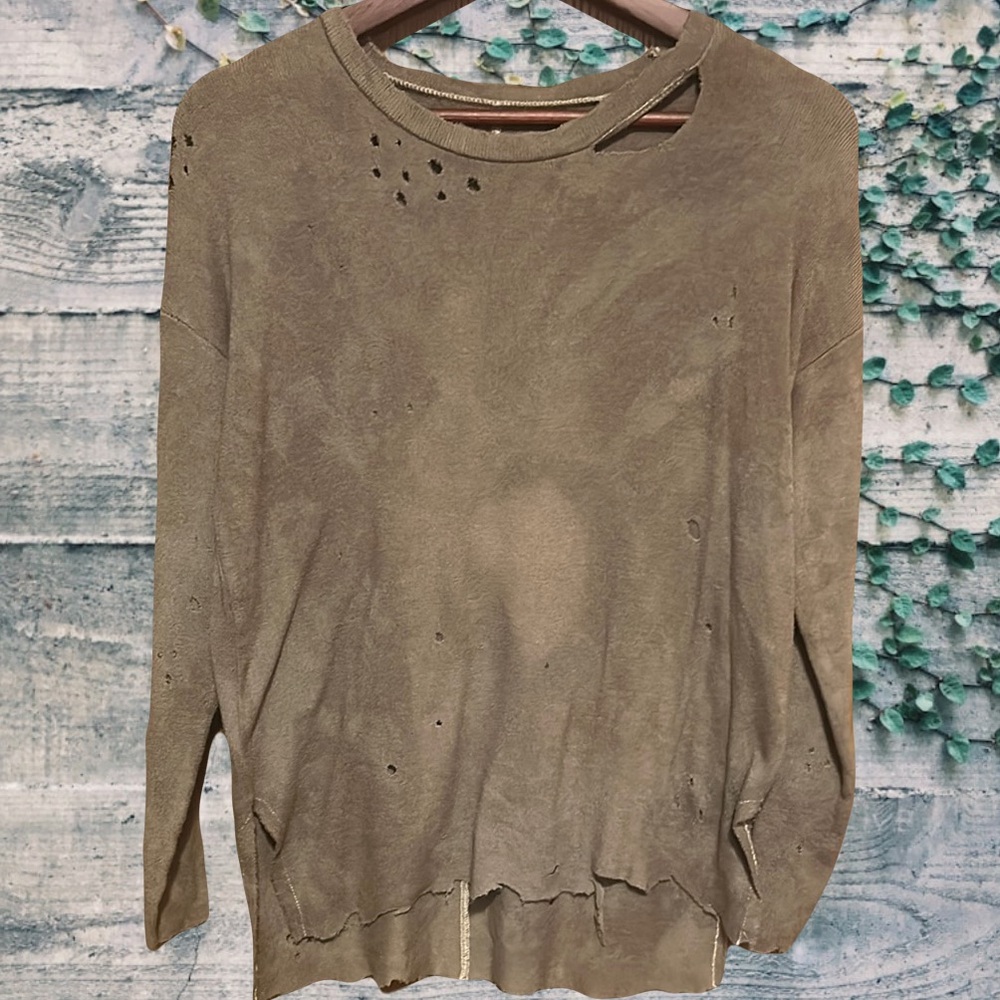 Upcycled dyed ragged tattered distressed holey zombie apocalypse sweater top